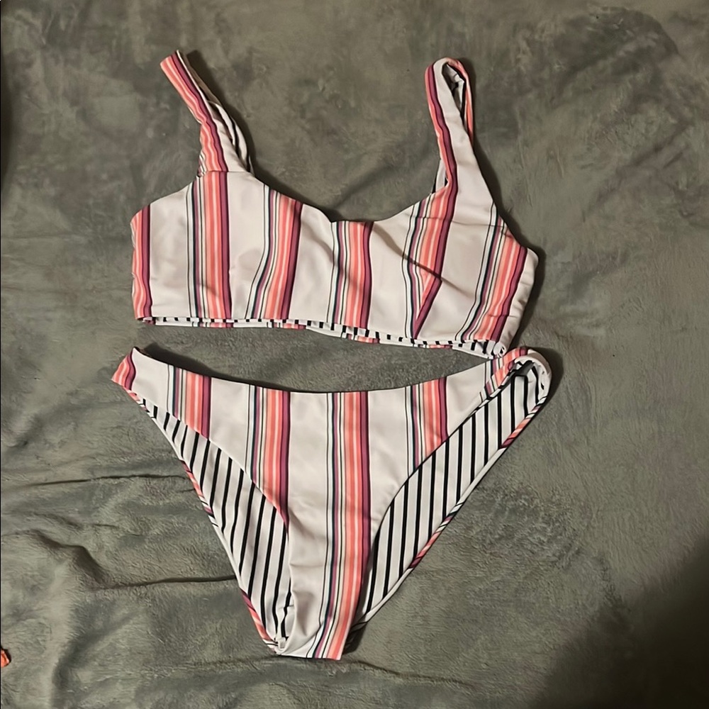 Striped Bikini Set in Pink and Black